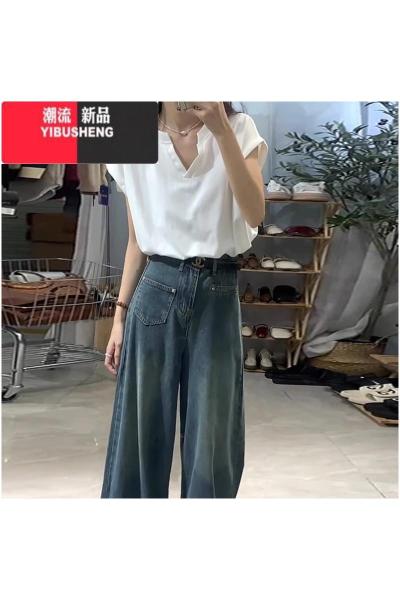 YIBUSHENG小个子白色v领短袖t恤女季宽松大码短款独特别致上衣设计感小众