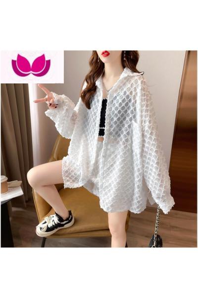 七斓中长款宽松大码长袖衬衫女衣2022夏装新款洋气小香风套装女潮