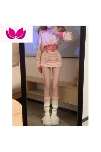 七斓少女椰 粉色甜辣套装裙套女设计感上衣收腰吊带裙连衣裙