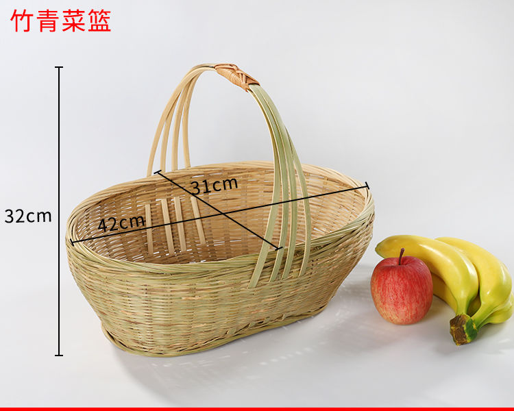 竹编手提篮菜篮子带提手点心篮竹篮迷你水果篮家用圆形手工竹制品平底