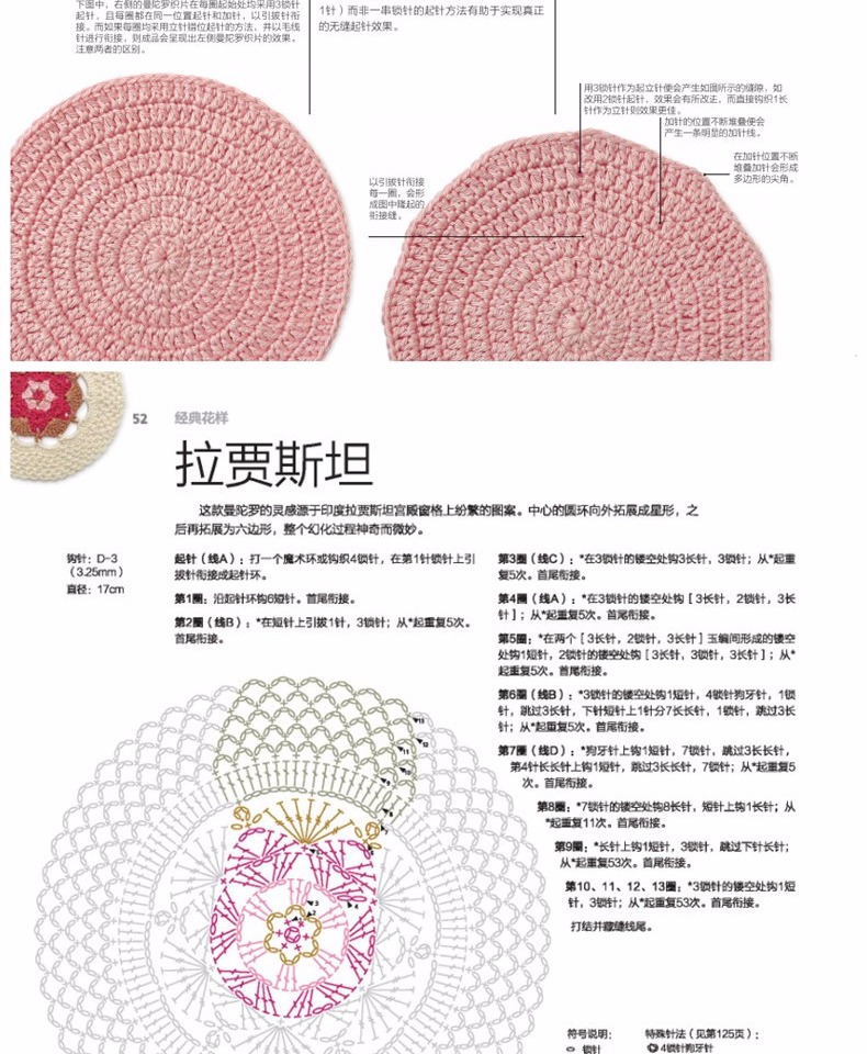 花式坐垫 地垫 桌垫 毛线钩针编织教程书 钩针花样图案书 手工编织