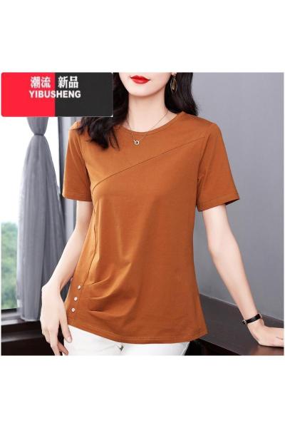 YIBUSHENG短袖t恤女装2024季新款洋气妈妈体恤衫大码宽松女士上衣服