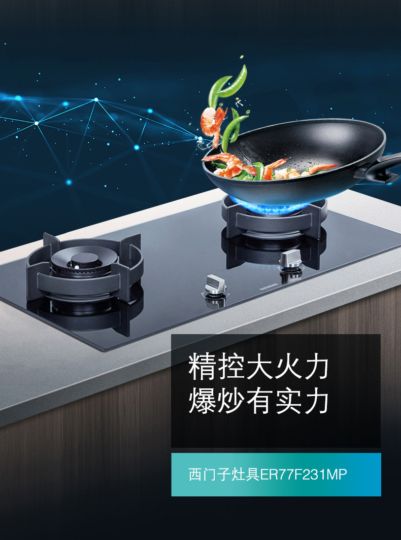黑色 天然气 siemens/西门子大火力嵌入式家用燃气灶双灶天然气灶