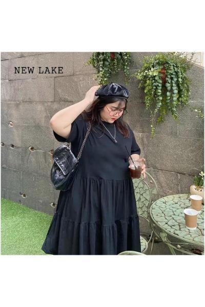 NEW LAKE2024年新款夏季胖妹妹女装法式茶歇240斤连衣裙短袖特大码300裙子