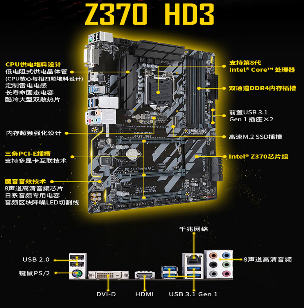 技嘉z370hd3主板英特尔酷睿i59600kf原盒cpu套装吃鸡主板cpu套装