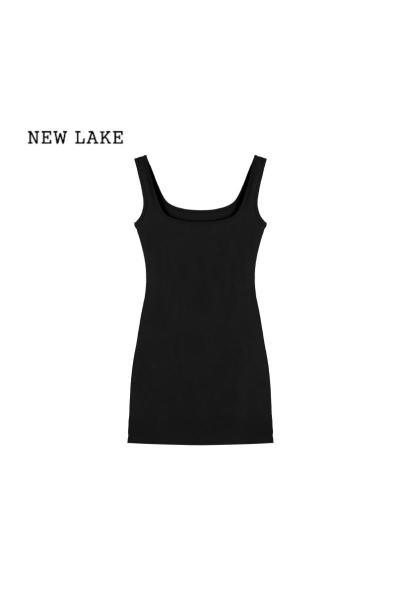 NEW LAKE黑色气质无袖吊带裙连衣裙女装夏季辣妹收腰显瘦性感包臀裙短裙子
