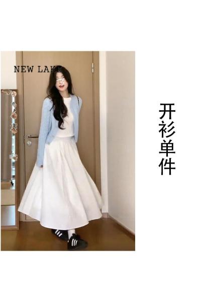 NEW LAKE韩剧穿搭套装白色连衣裙女小个子学院风奶系穿搭早春季2024年新款