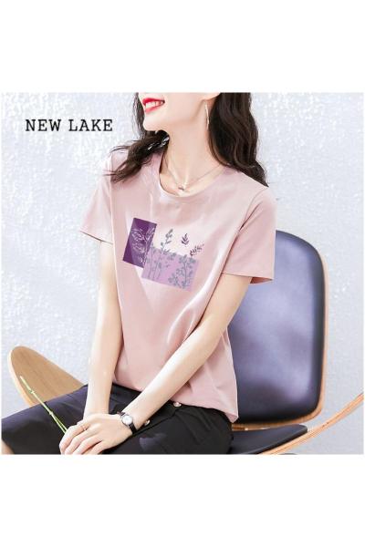 NEW LAKE纯棉短袖t恤女装宽松韩版粉色半袖体恤衫夏装2024年新款夏季上衣