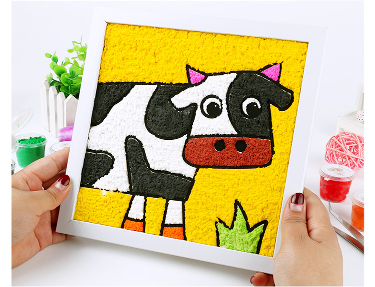 卡通动物纸浆画材料包十二生肖粘贴画立体木板装饰儿童手工diy
