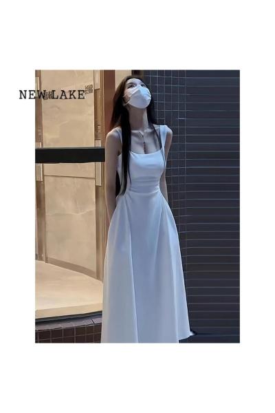 NEW LAKE法式高级感初恋白色吊带连衣裙女夏季2024新款春款长裙子气质修身