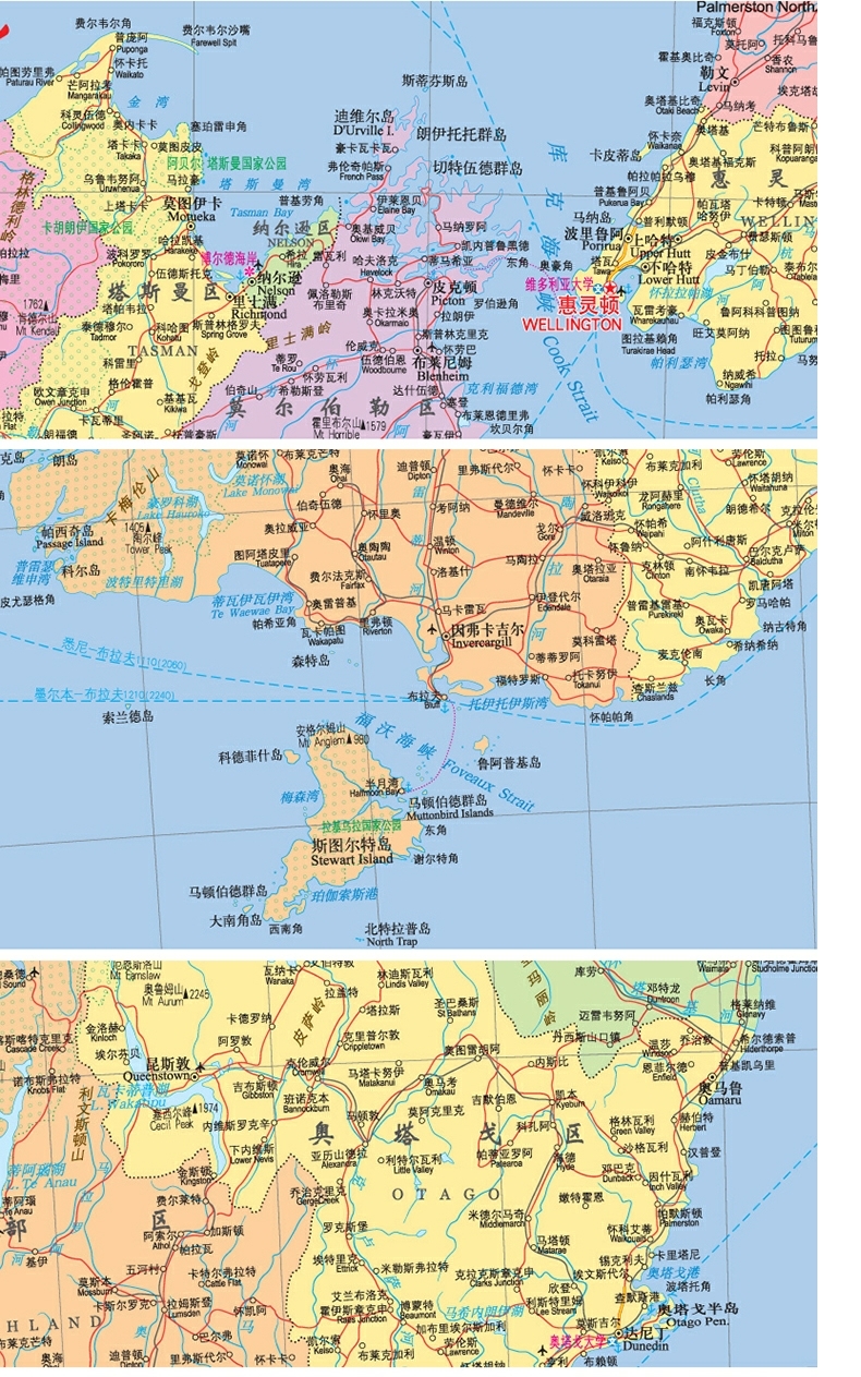 [诺森正版]2019新西兰地图/世界分国地图 出国留学 平装全开 中外文