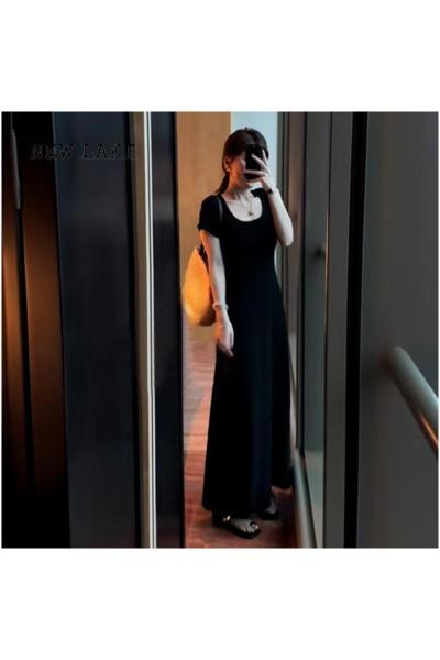 NEW LAKE法式小个子黑色连衣裙女夏季2024新款高级感气质收腰包臀长裙显瘦