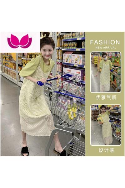 七斓法式绿色吊带连衣裙女夏甜辣风小个子辣妹宽松显瘦长裙子套装