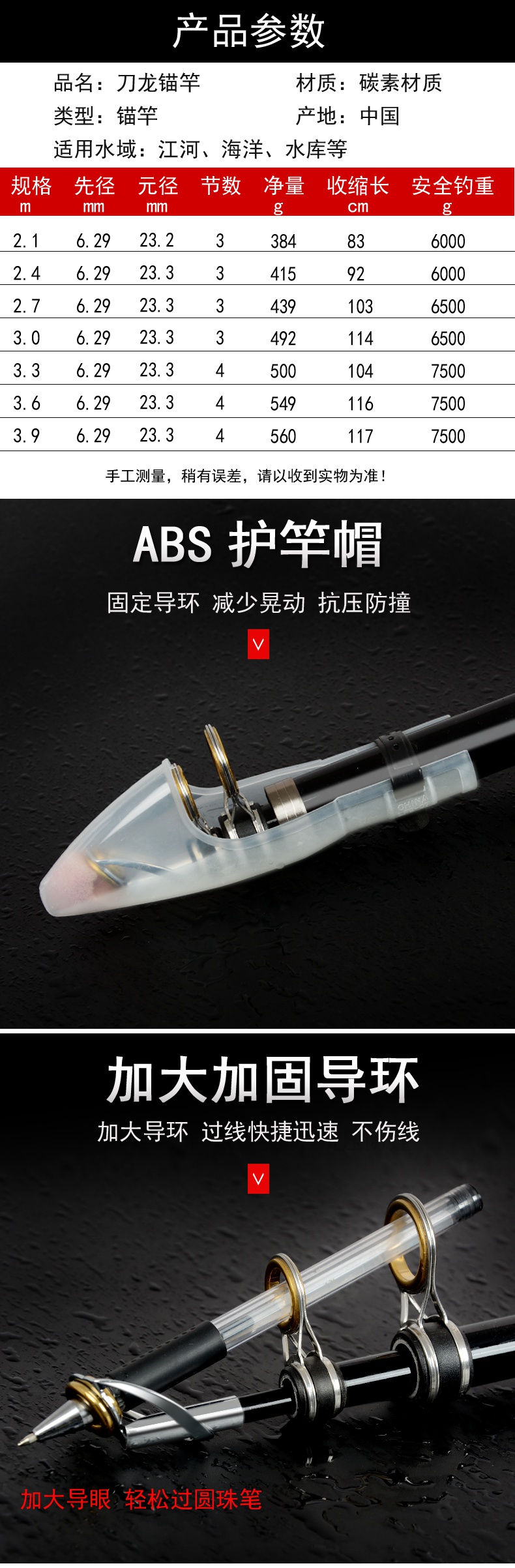 锚鱼杆划鱼杆专业锚竿硬锚竿锚杆挂鱼3.9米远投竿碳素锚竿套装同款