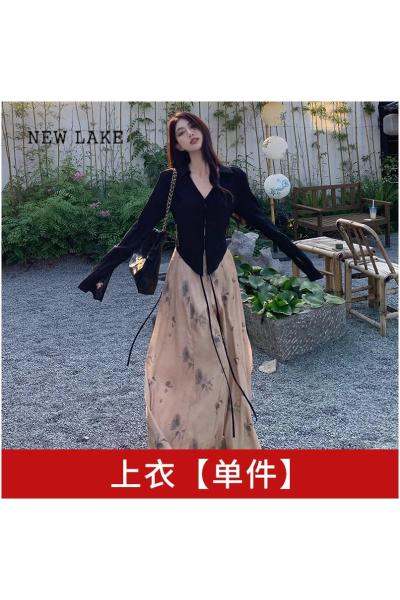 NEW LAKE黑色新中式国风连衣裙子套装女夏季2024新款早初春气质穿搭一整套