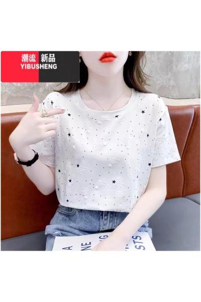 YIBUSHENG2024新款装短袖t恤女宽松设计感百搭遮肚子白色体恤上衣潮甜辣