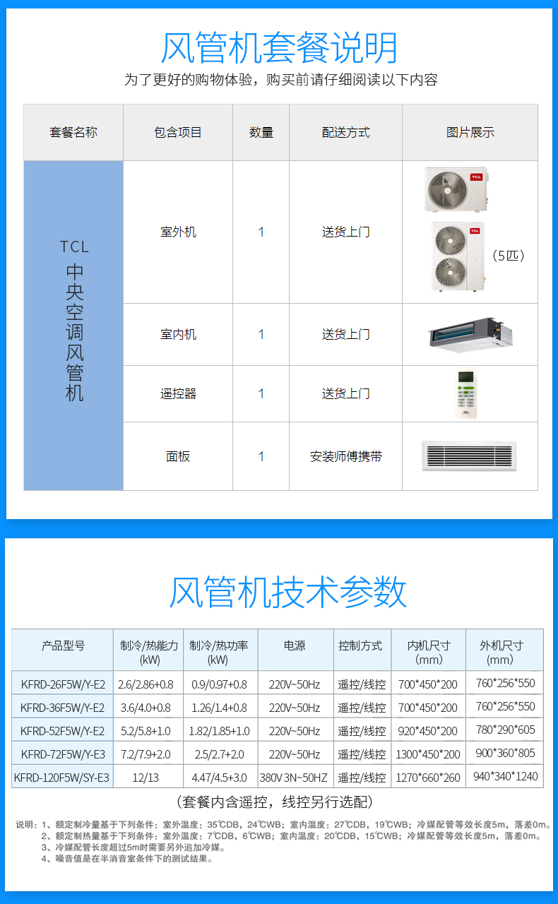 tcl中央空調5匹風管機一拖一嵌入式卡機冷暖適用4560㎡kfrd120f5wsye3