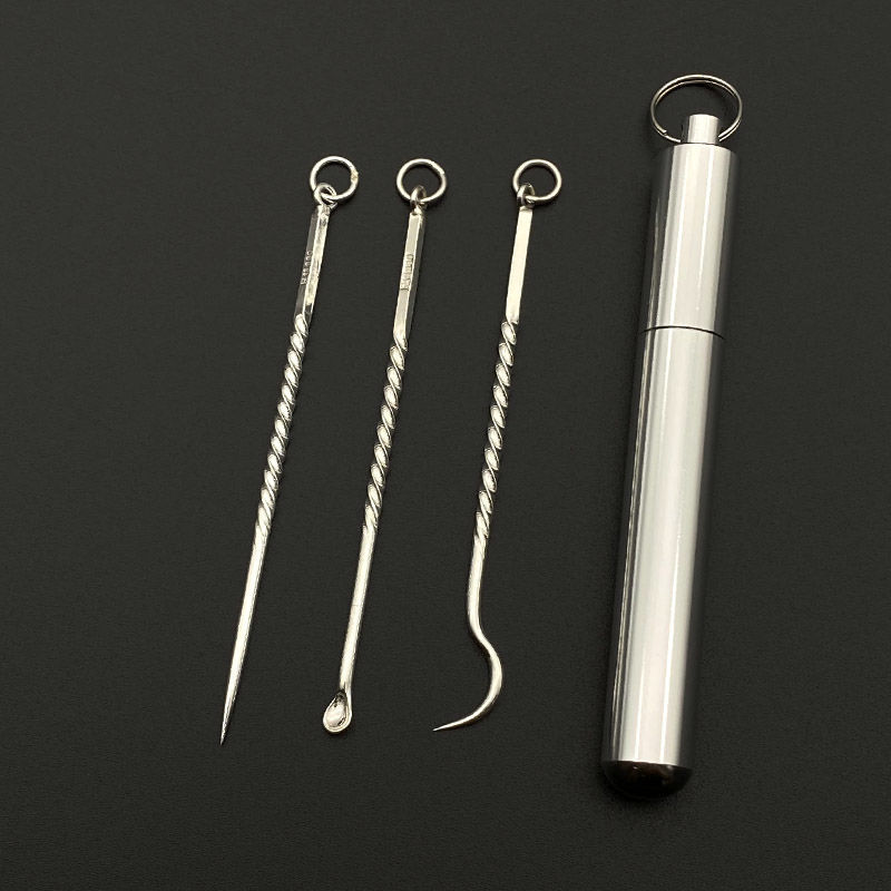 990纯银牙签随身剔牙神器迷你牙齿清洁工具便携式铝合金牙签筒盒990银