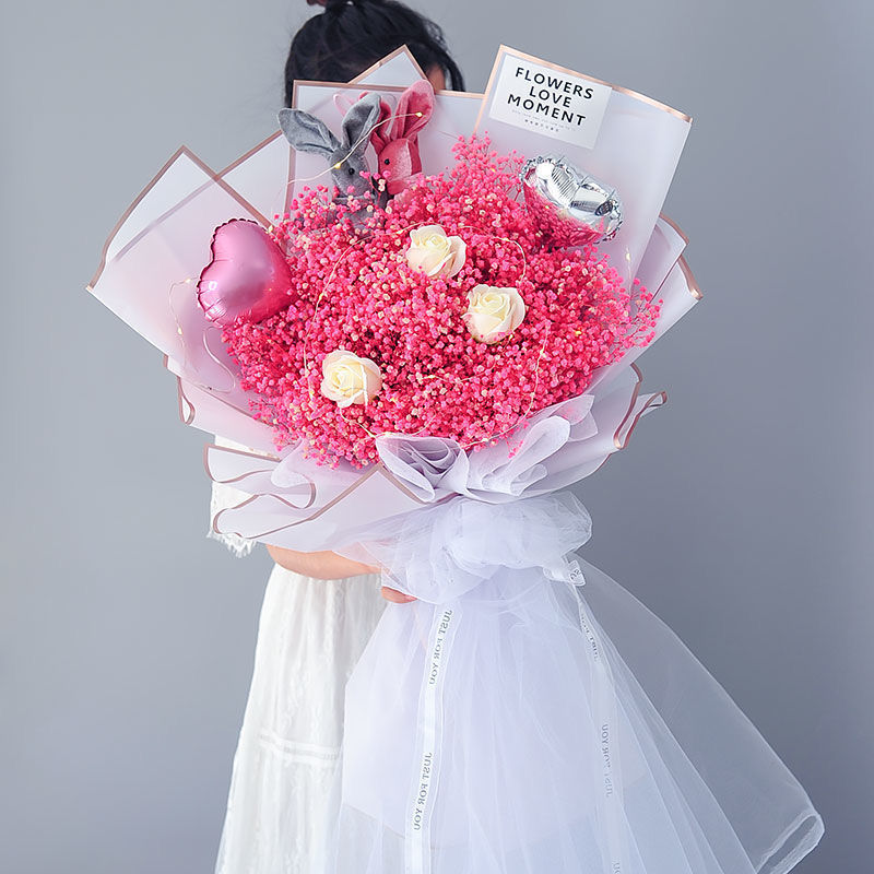 玫瑰粉色包装彩灯礼袋七夕情人节生日礼物送闺蜜七夕情人节礼物少女