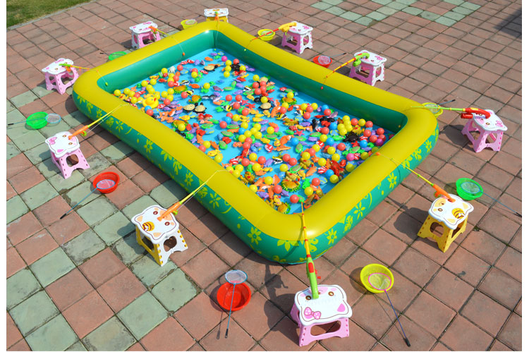 超级新品 加厚儿钓鱼玩具池套装 幼儿园磁性钓鱼广场摆摊 充气水池