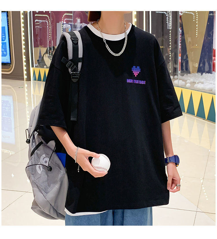 money男士t恤 clawmoney爱心短袖t恤男夏季百搭宽松情侣装中袖衣服