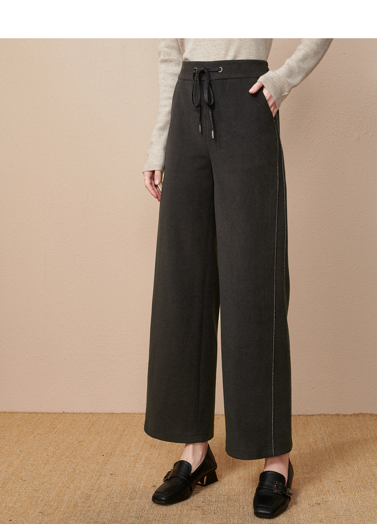 欧昵雪(ounixue)女士休闲裤 欧昵雪冬装松紧高腰显瘦毛呢阔腿裤女直筒