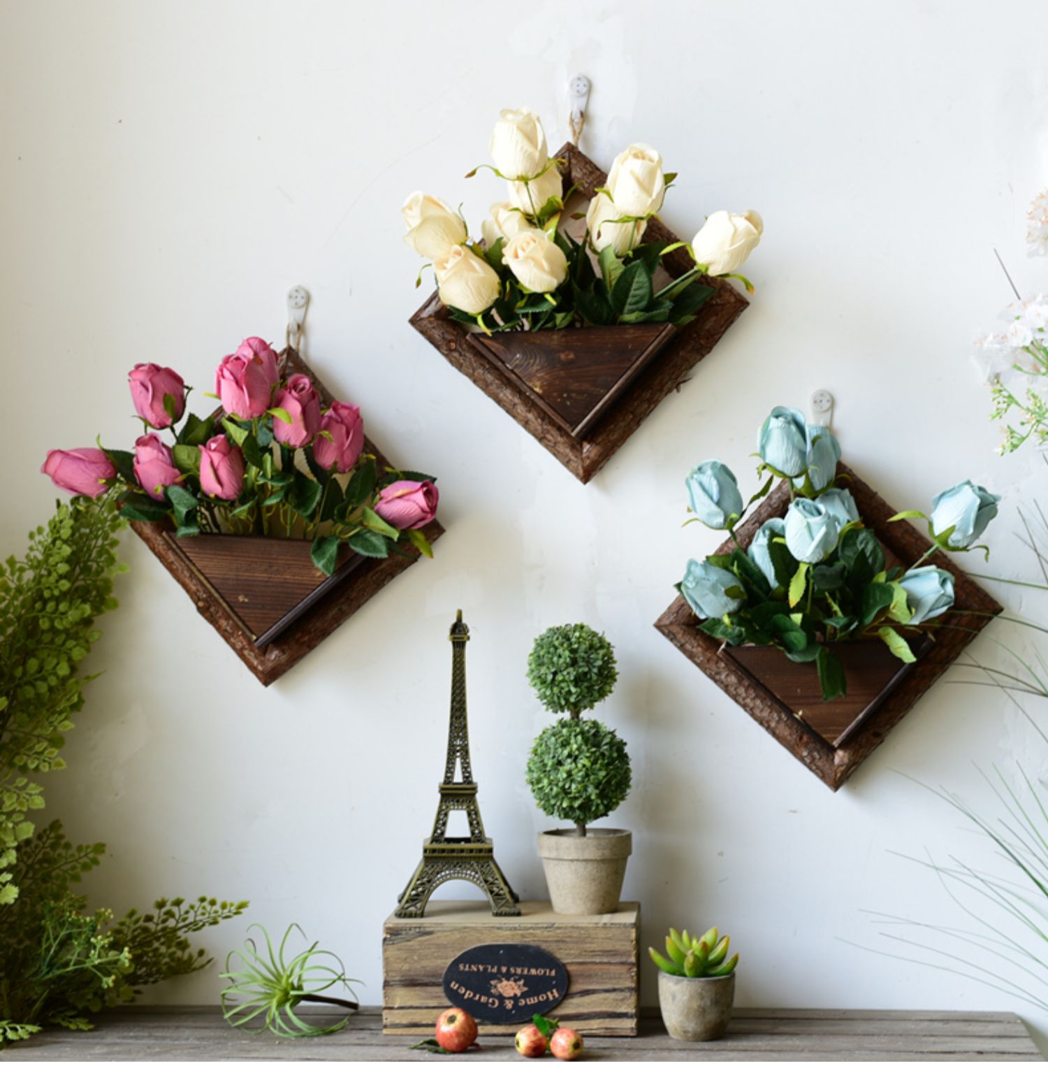 三维工匠墙面装饰挂件墙上田园风创意挂饰餐厅酒吧墙壁装饰仿真花绿植