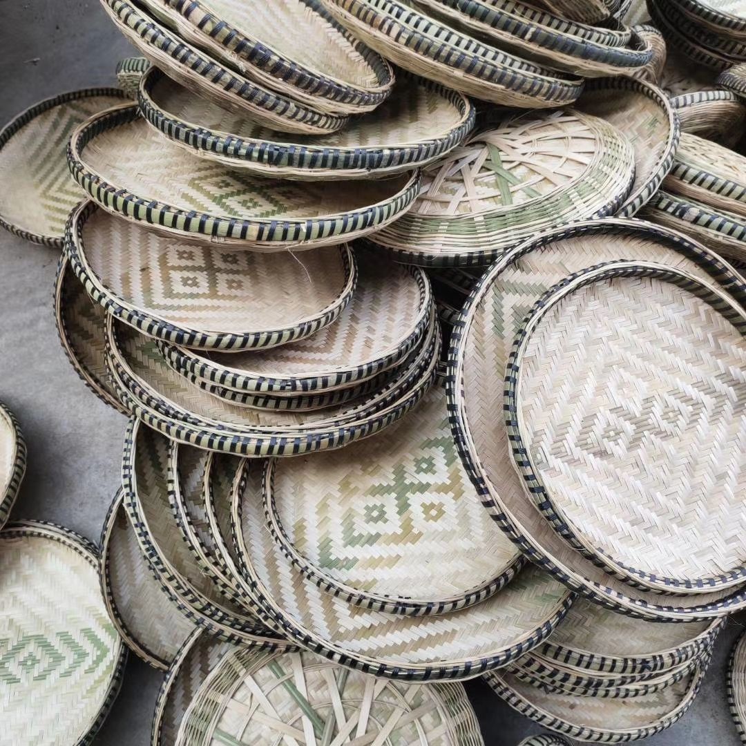 竹制品圆簸箕藤条编织篮藤编篮竹筛水果篮子塑料竹编竹匾晾晒绘画 竹