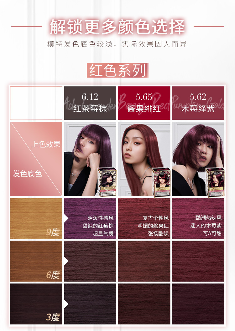 欧莱雅loreal卓韵霜时尚魅棕染发霜564朗姆酒红红色系染发膏染发剂