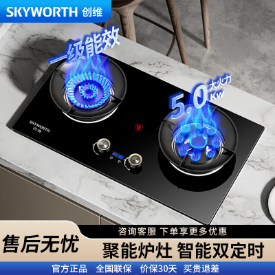 创维(Skyworth)燃气灶双灶 家用5.0kW猛火九孔聚能定时灶爆炒鸳鸯灶具 台式嵌入式灶台 Z211B液化气