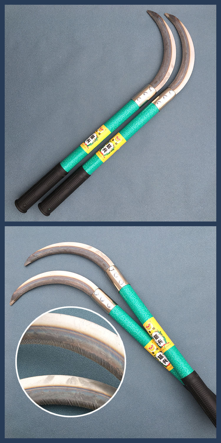 jing ping农用工具镰刀割草刀带锯齿镰刀长柄加密细齿镰收割禾镰割