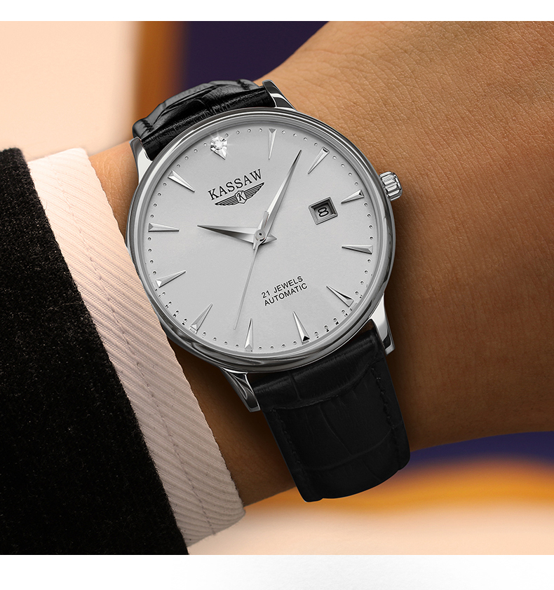 卡梭(kassaw)手表自动机械表男表时尚商务休闲皮带蝴蝶扣男士手表女表