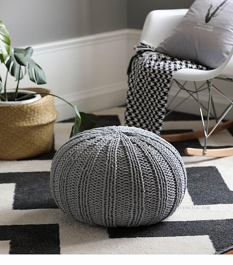 北欧现代客厅坐墩圆墩创意手工编织垫沙发搁脚凳换鞋凳定制常规款淡