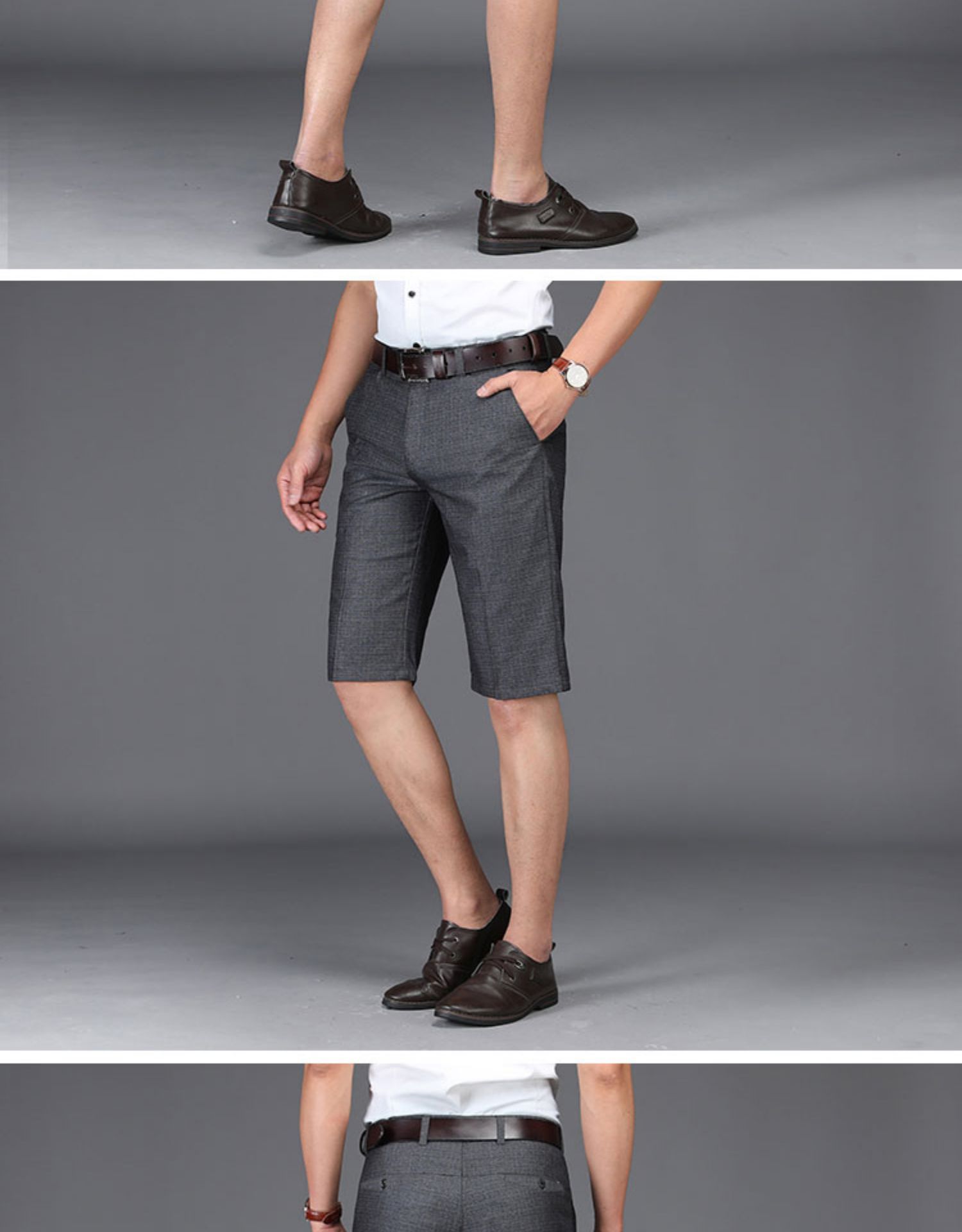 夏季男休闲裤中年宽松高腰马裤中老年人中裤薄款西裤 远宿(yuansu)