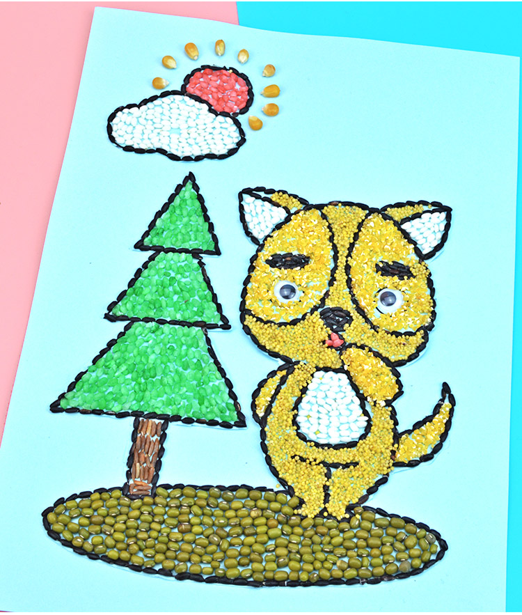 《儿童手工制作五谷杂粮豆豆子粘贴画材料包幼儿园种子画diy圣诞节