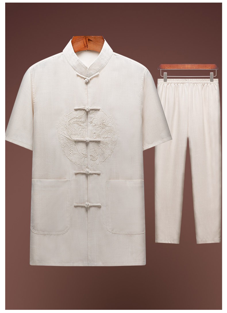 品牌轻奢男装唐装男夏季新款中老年人短袖唐装两件套夏天轻薄透气中国