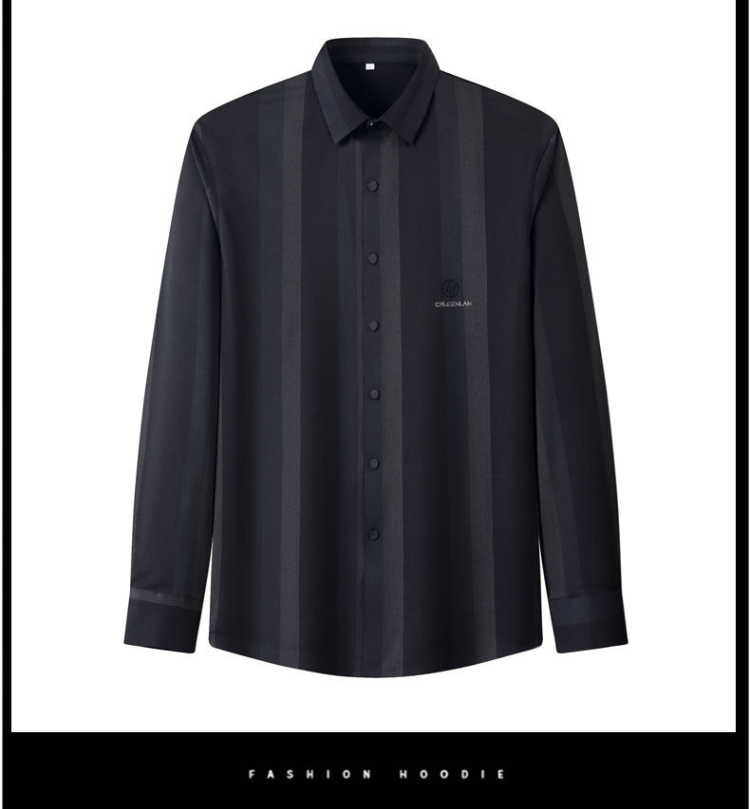 庄吉男士衬衫 庄吉春秋季男装中年长袖羊绒条纹衬衣免烫抗皱打底高档