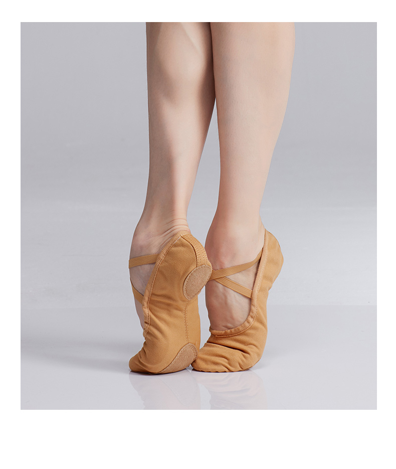 舞蹈鞋免系带女软底练功鞋显脚背形体专业芭蕾舞鞋猫爪驼色跳舞鞋m2