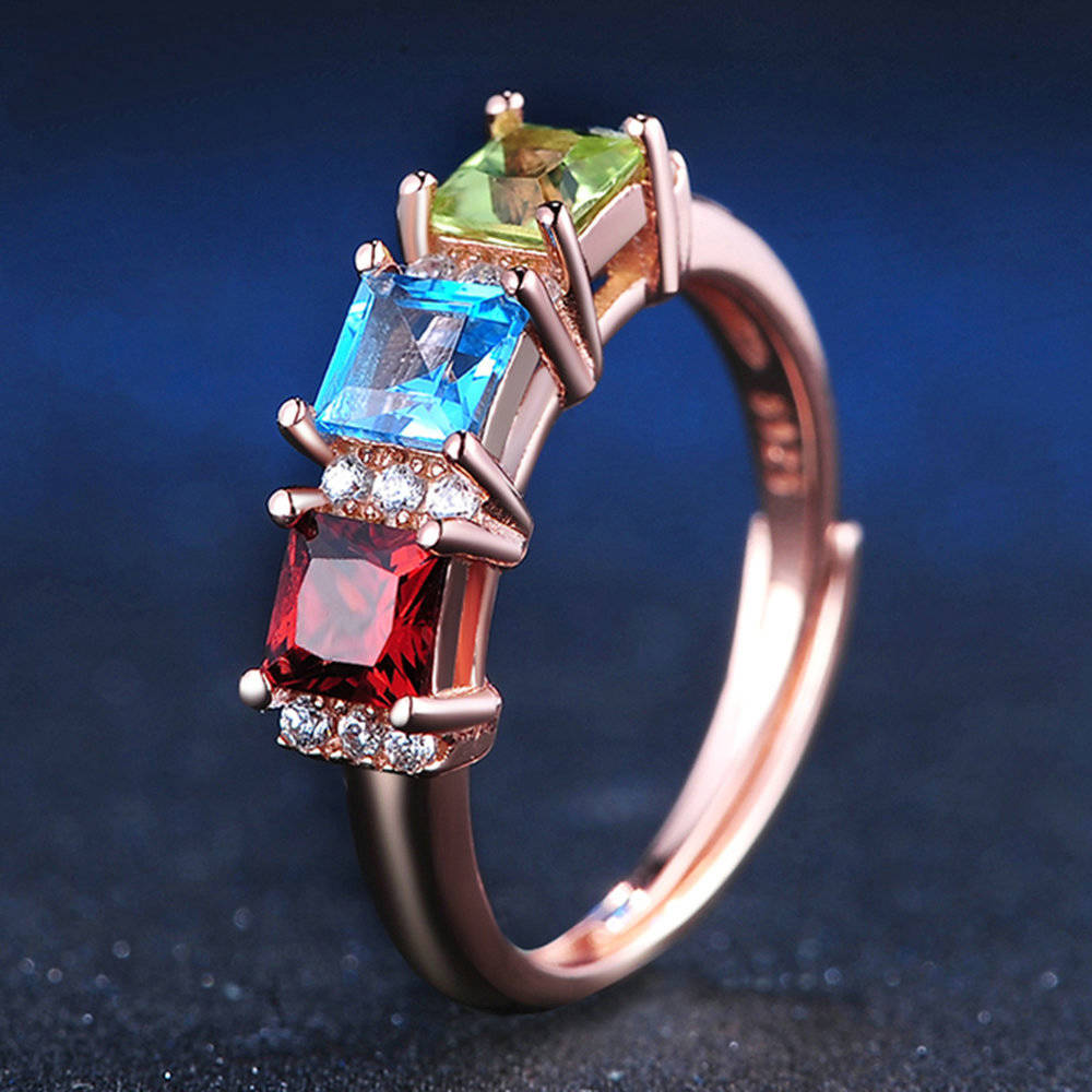 碧玺彩色宝石钻石玉石翡翠蜜蜡琥珀玛瑙戒指女开口活口韩版送礼物