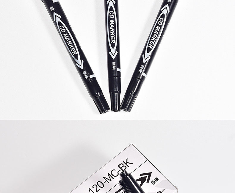 油性记号笔万年盛不褪色黑色三色小双头勾线笔学生描边笔不色蓝色一盒