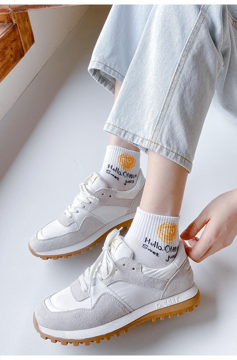 suntek袜子女夏季短袜薄款夏天ins潮白色卡通日系透气防滑中筒女袜