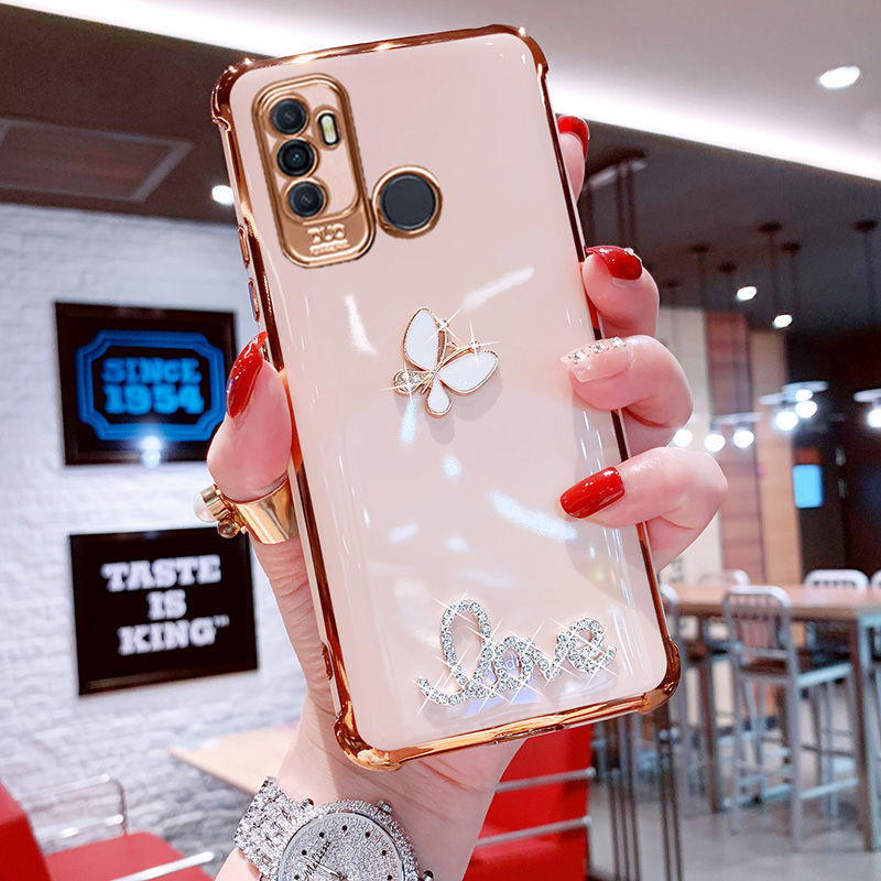 oppoa32手机壳水钻蝴蝶pdvm00全包气囊防摔保护套a32高颜值女款6d普通
