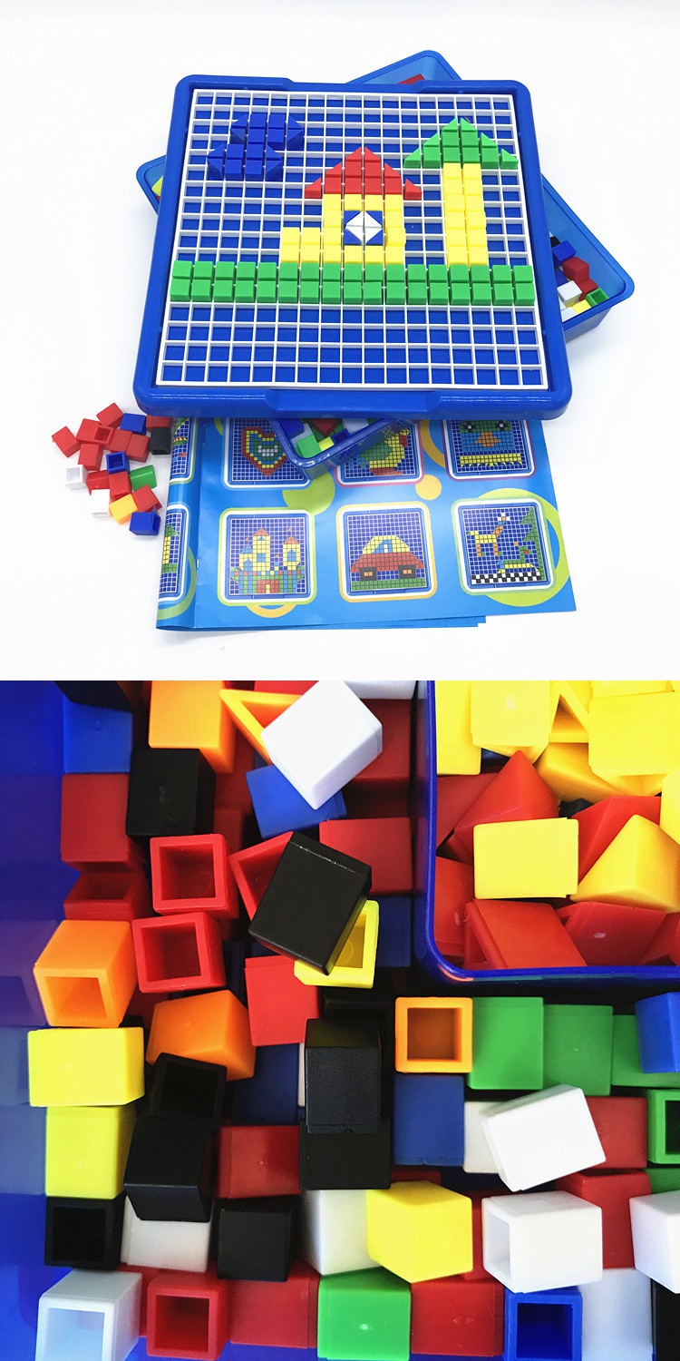 智力拼图美术拼盘 儿童塑料拼插玩具3-6周岁力拼图积木 方盒