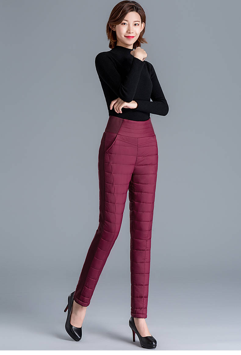 羽绒棉裤女外穿高腰加厚大码全绒内里冬季修身保暖中老年女士棉裤莎丞