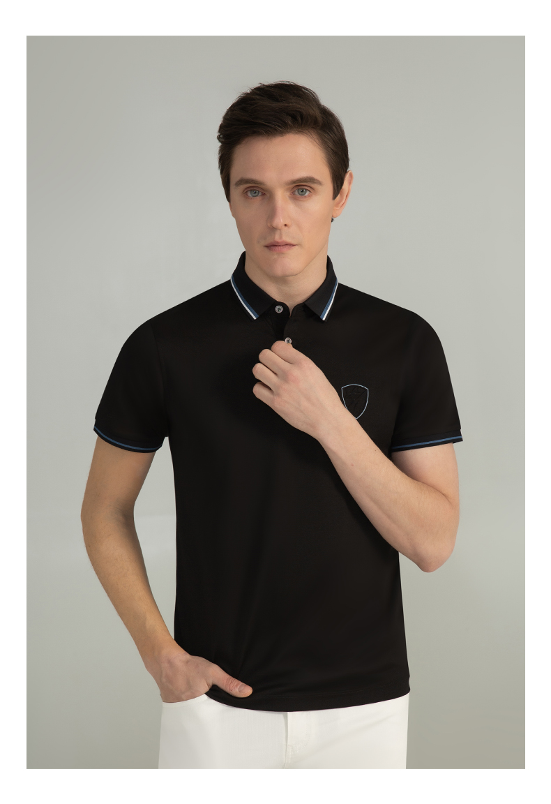 培罗蒙baromon男士polo衫桑蚕丝短袖体恤夏新款男士翻领t恤商务polo衫