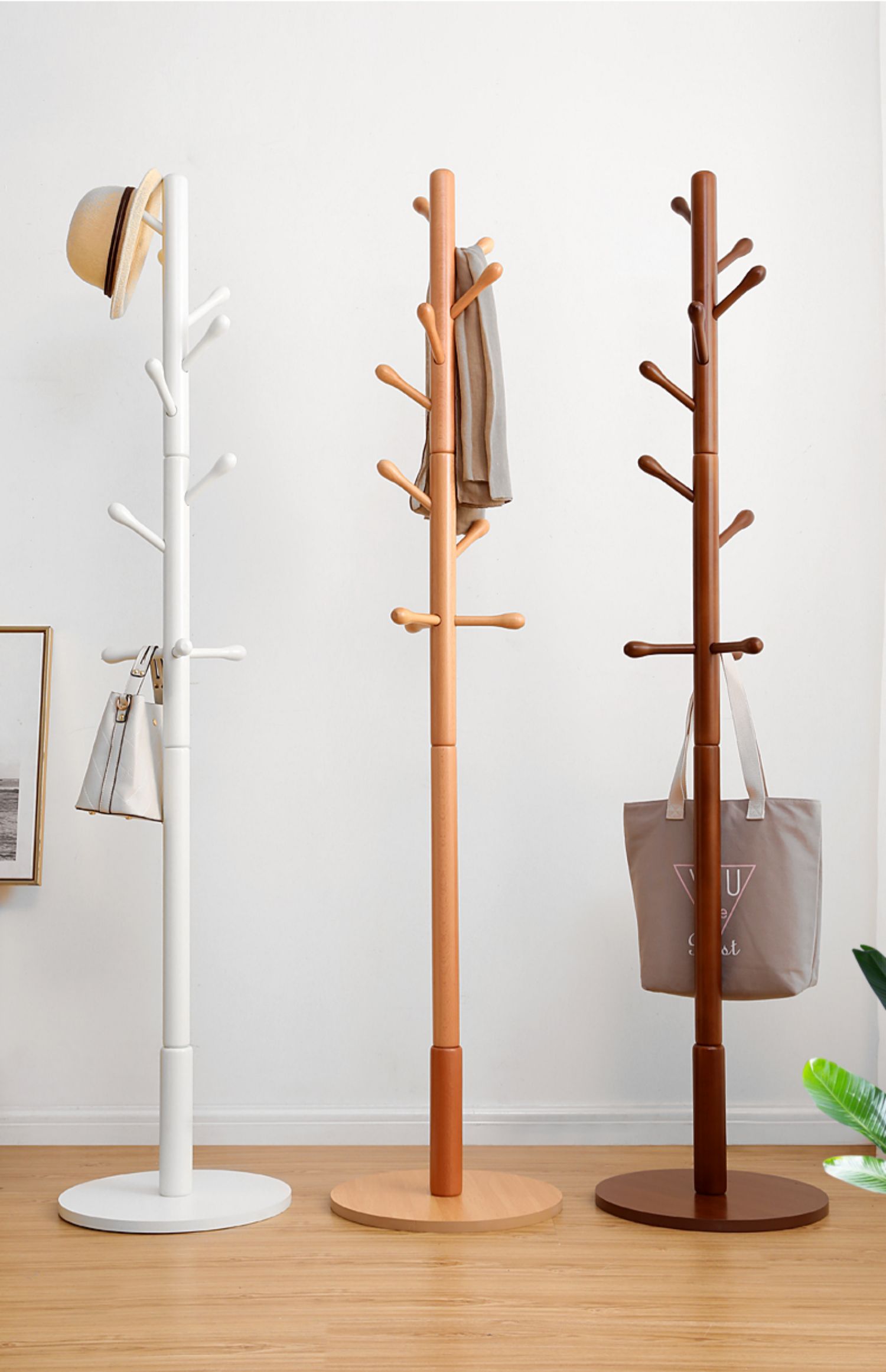 实木挂衣架落地卧室挂包架简约现代单杆衣服架家用房间置物衣帽架