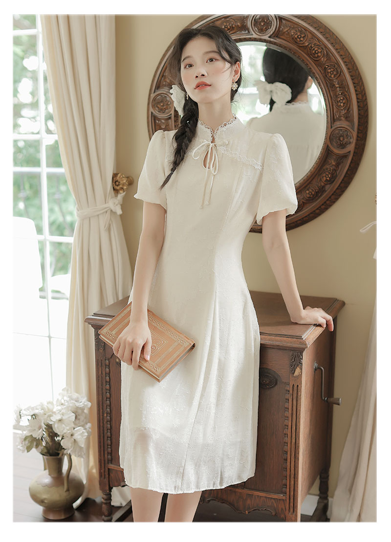 筱姿连衣裙 筱姿2022年夏季新款法式复古印花短袖中长款连衣裙休闲