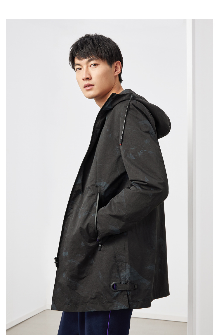 hla海澜之家时尚花纹连帽款风衣2019秋季防风挺括外套男hwfad3r012a