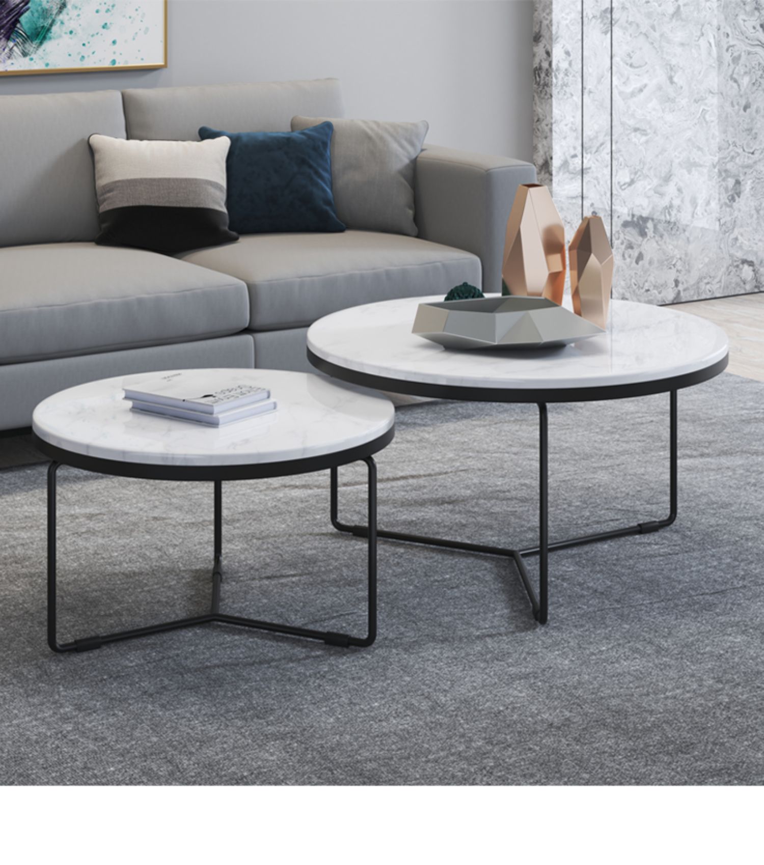 闪电客茶几cj0721-1 现代简约北欧风茶几组合圆形茶几大理石茶几圆小
