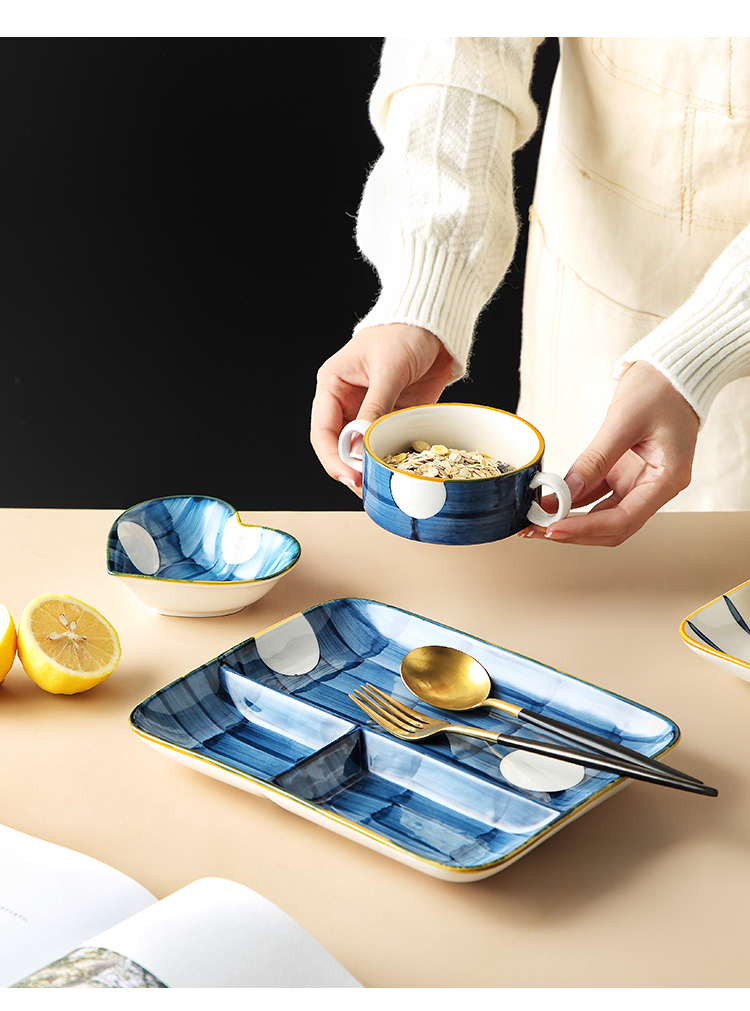 日式分格盘家用分隔减脂定量网红餐具一人食创意早餐分餐盘子陶瓷